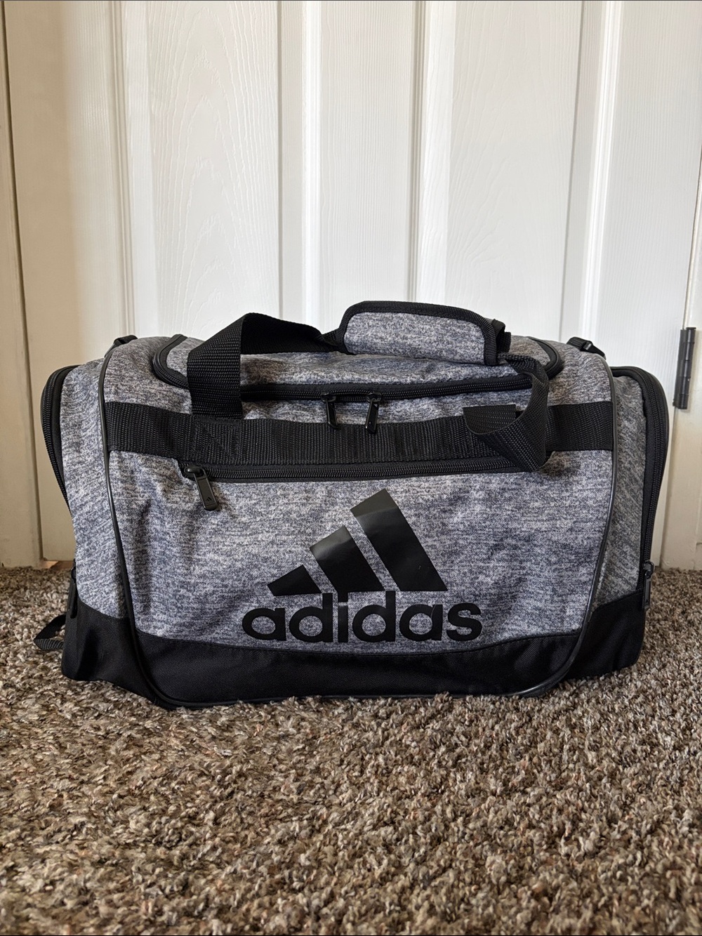 adidas Heather Gray Black Athletic Sports Duffel Bag, Medium Size, Gym Tote